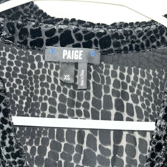 PAIGE Toscani Blouse Silk Blend Black Crocodile Burnout Velvet Top Womens XS - Picture 3 of 11